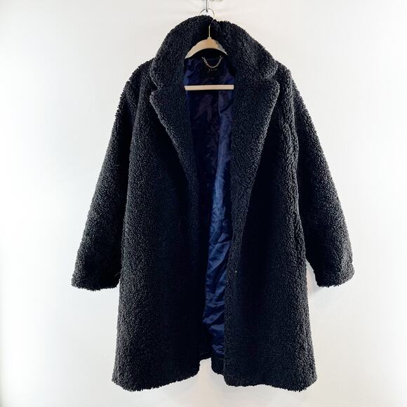 J. Crew Teddy Sherpa Topcoat Peacoat Mid Length Black Large - Picture 3 of 5